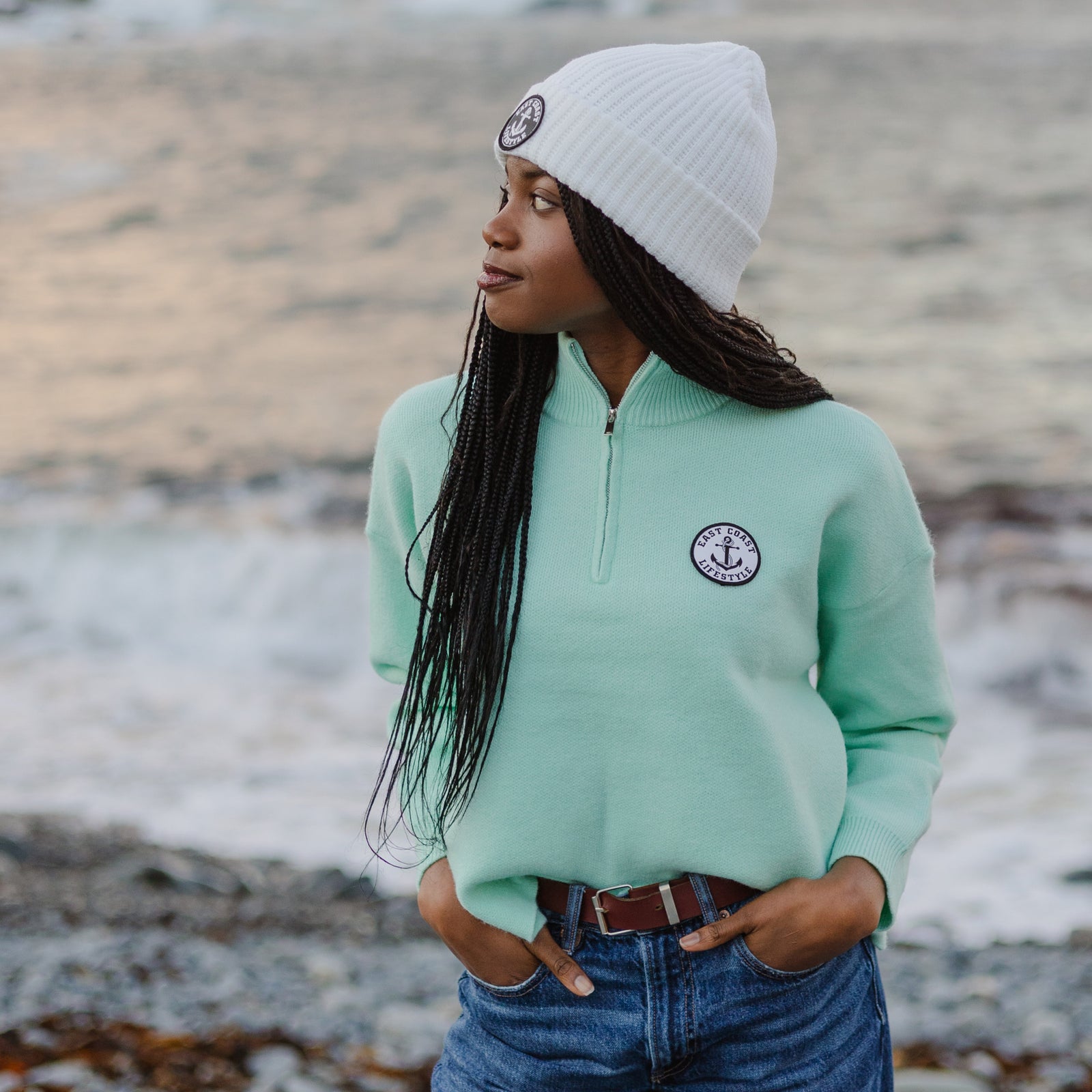 Ladies 1/4 Zip Knit Sweater (L-2XL ONLY) – East Coast Lifestyle